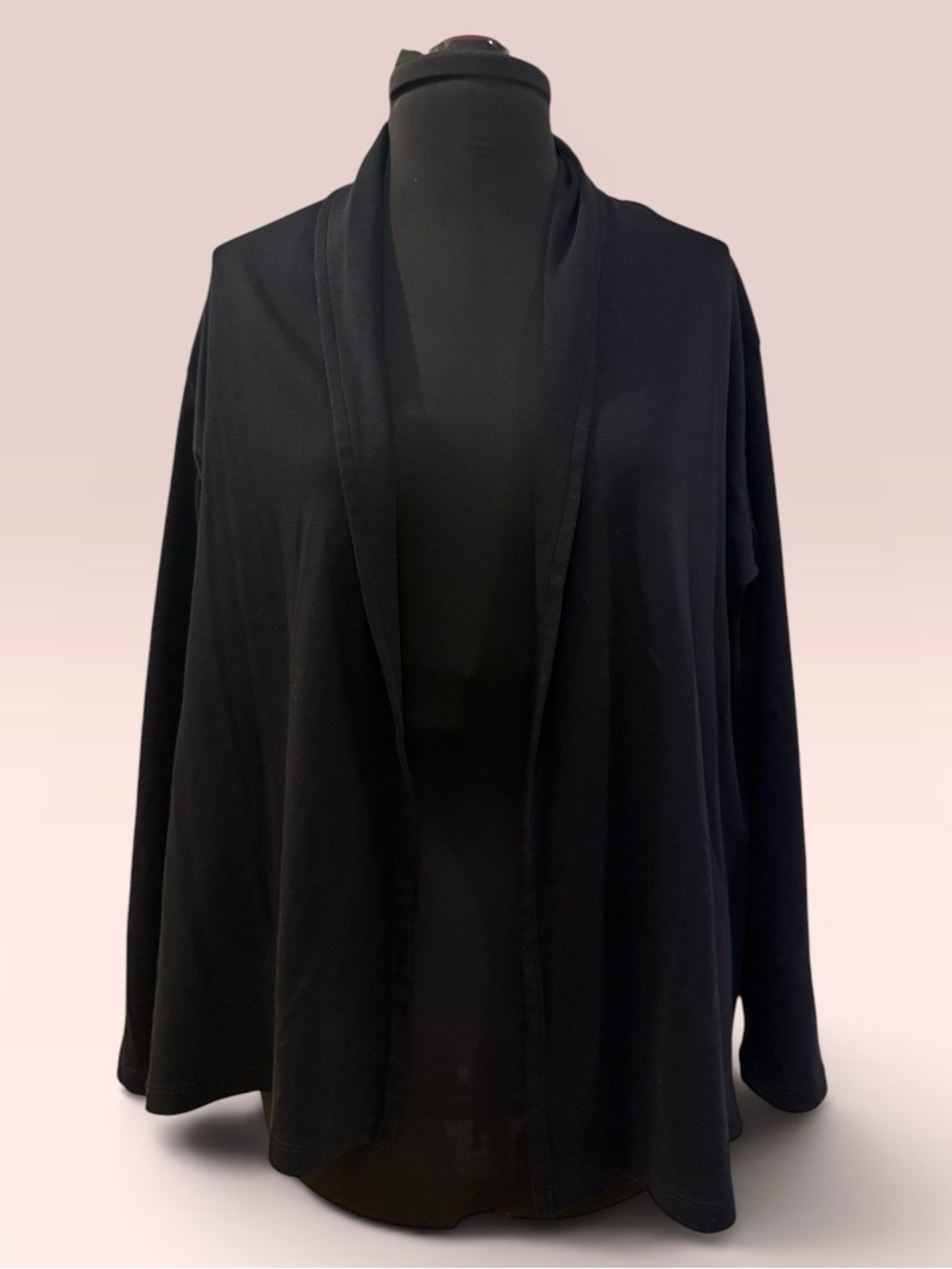 L.L. Bean Black Open-Front Draped Cardigan